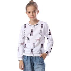 Husky Dogs With Sparkles Kids  Long Sleeve Tee With Frill 