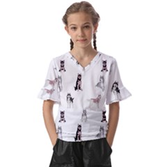 Husky Dogs With Sparkles Kids  V-neck Horn Sleeve Blouse