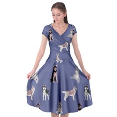 Husky Dogs With Sparkles Cap Sleeve Wrap Front Dress by SychEva