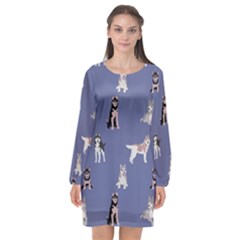 Husky Dogs With Sparkles Long Sleeve Chiffon Shift Dress  by SychEva