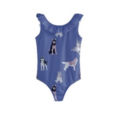 Husky Dogs With Sparkles Kids  Frill Swimsuit by SychEva