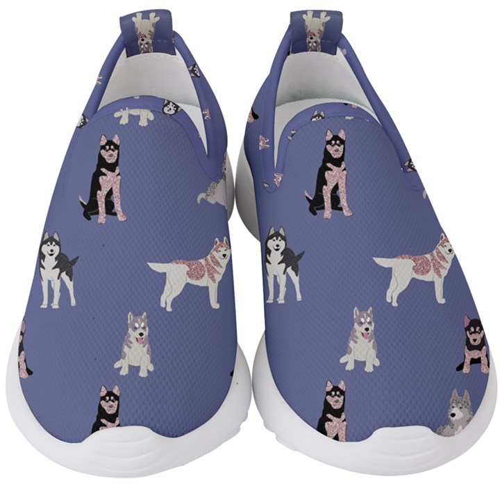 Husky Dogs With Sparkles Kids  Slip On Sneakers