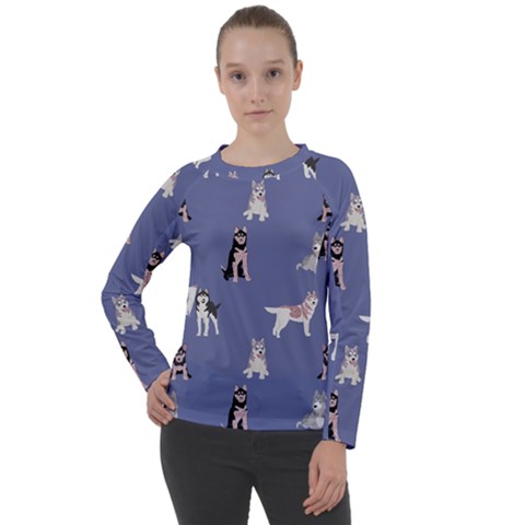 Husky Dogs With Sparkles Women s Long Sleeve Raglan Tee by SychEva