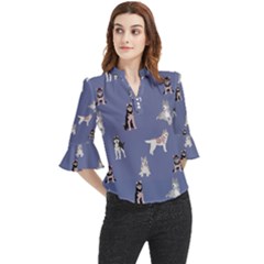 Husky Dogs With Sparkles Loose Horn Sleeve Chiffon Blouse