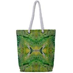 Green Repeats Full Print Rope Handle Tote (small) by kaleidomarblingart