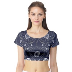 Folk Flowers Print Floral Pattern Ethnic Art Short Sleeve Crop Top by Eskimos