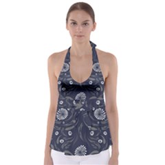 Folk Flowers Print Floral Pattern Ethnic Art Babydoll Tankini Top by Eskimos