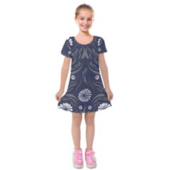 Folk Flowers Print Floral Pattern Ethnic Art Kids  Short Sleeve Velvet Dress by Eskimos