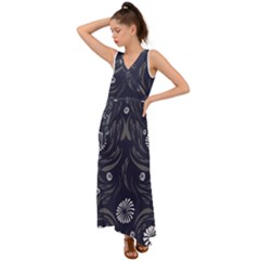 Folk Flowers Print Floral Pattern Ethnic Art V-neck Chiffon Maxi Dress by Eskimos