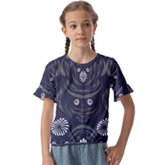 Folk Flowers Print Floral Pattern Ethnic Art Kids  Cuff Sleeve Scrunch Bottom Tee