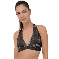 Folk Flowers Print Floral Pattern Ethnic Art Halter Plunge Bikini Top by Eskimos