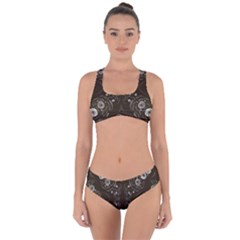 Folk Flowers Print Floral Pattern Ethnic Art Criss Cross Bikini Set by Eskimos