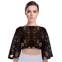 Folk Flowers Print Floral Pattern Ethnic Art Tie Back Butterfly Sleeve Chiffon Top by Eskimos