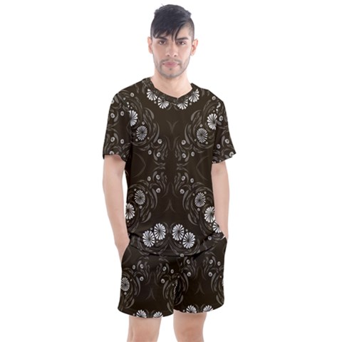 Folk Flowers Print Floral Pattern Ethnic Art Men s Mesh Tee And Shorts Set by Eskimos