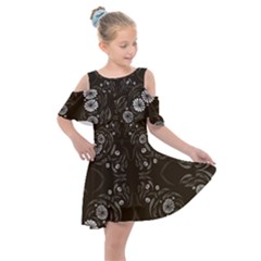 Folk Flowers Print Floral Pattern Ethnic Art Kids  Shoulder Cutout Chiffon Dress by Eskimos