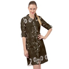 Folk Flowers Print Floral Pattern Ethnic Art Long Sleeve Mini Shirt Dress by Eskimos