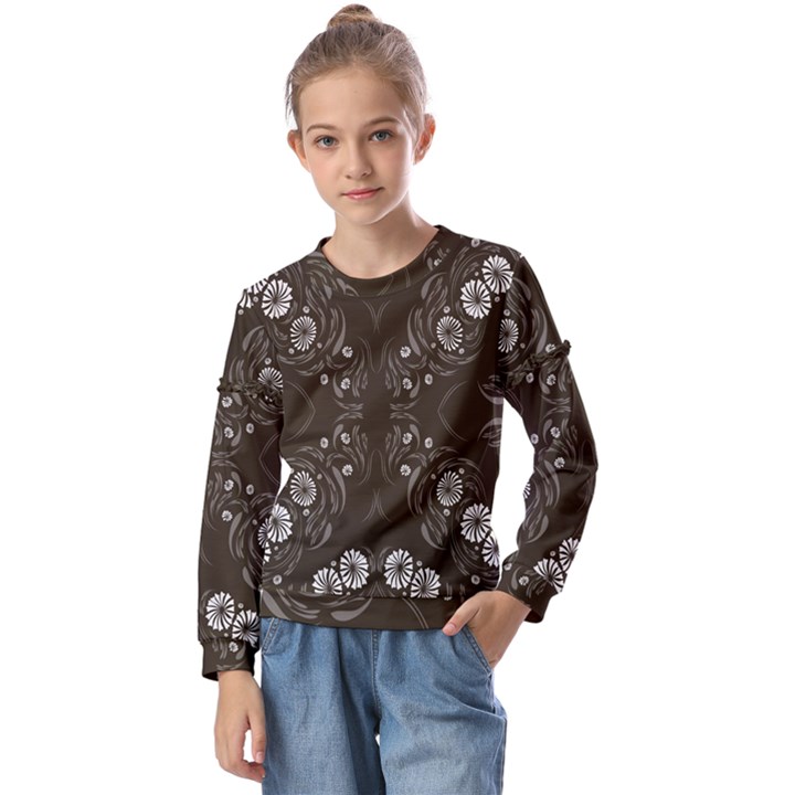 Folk flowers print Floral pattern Ethnic art Kids  Long Sleeve Tee with Frill 