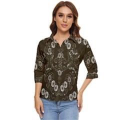 Folk Flowers Print Floral Pattern Ethnic Art Women s Quarter Sleeve Pocket Shirt