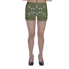 Folk Flowers Print Floral Pattern Ethnic Art Skinny Shorts by Eskimos