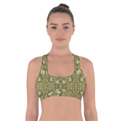 Folk Flowers Print Floral Pattern Ethnic Art Cross Back Sports Bra by Eskimos