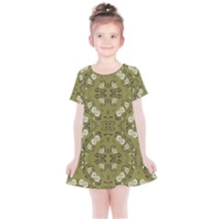 Folk Flowers Print Floral Pattern Ethnic Art Kids  Simple Cotton Dress by Eskimos