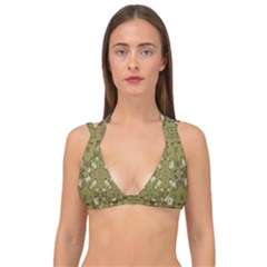 Folk Flowers Print Floral Pattern Ethnic Art Double Strap Halter Bikini Top by Eskimos