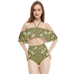 Folk Flowers Print Floral Pattern Ethnic Art Halter Flowy Bikini Set  by Eskimos