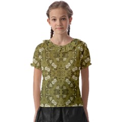 Folk Flowers Print Floral Pattern Ethnic Art Kids  Frill Chiffon Blouse by Eskimos