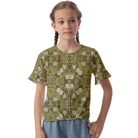 Folk Flowers Print Floral Pattern Ethnic Art Kids  Cuff Sleeve Scrunch Bottom Tee by Eskimos