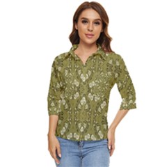 Folk Flowers Print Floral Pattern Ethnic Art Women s Quarter Sleeve Pocket Shirt