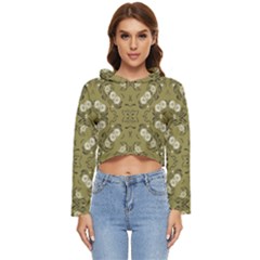 Folk Flowers Print Floral Pattern Ethnic Art Women s Lightweight Cropped Hoodie