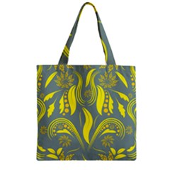 Folk Flowers Print Floral Pattern Ethnic Art Zipper Grocery Tote Bag by Eskimos