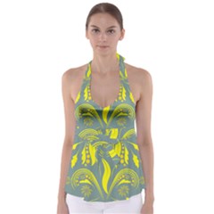 Folk Flowers Print Floral Pattern Ethnic Art Babydoll Tankini Top by Eskimos