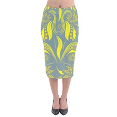 Folk Flowers Print Floral Pattern Ethnic Art Velvet Midi Pencil Skirt by Eskimos