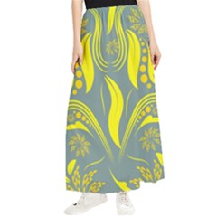 Folk Flowers Print Floral Pattern Ethnic Art Maxi Chiffon Skirt by Eskimos