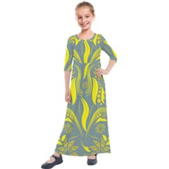 Folk Flowers Print Floral Pattern Ethnic Art Kids  Quarter Sleeve Maxi Dress