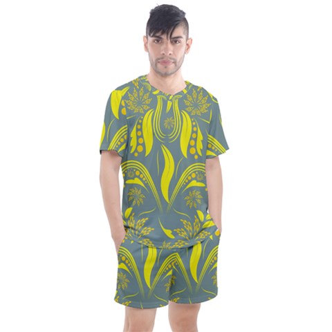 Folk Flowers Print Floral Pattern Ethnic Art Men s Mesh Tee And Shorts Set by Eskimos