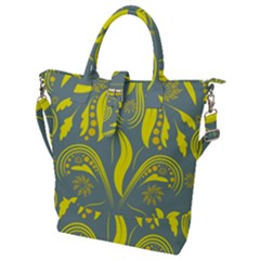 Folk Flowers Print Floral Pattern Ethnic Art Buckle Top Tote Bag by Eskimos