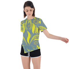 Folk Flowers Print Floral Pattern Ethnic Art Asymmetrical Short Sleeve Sports Tee