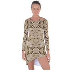 Folk Flowers Print Floral Pattern Ethnic Art Asymmetric Cut-out Shift Dress