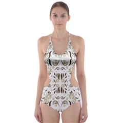 Folk Flowers Print Floral Pattern Ethnic Art Cut-out One Piece Swimsuit by Eskimos