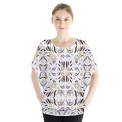 Folk Flowers Print Floral Pattern Ethnic Art Batwing Chiffon Blouse