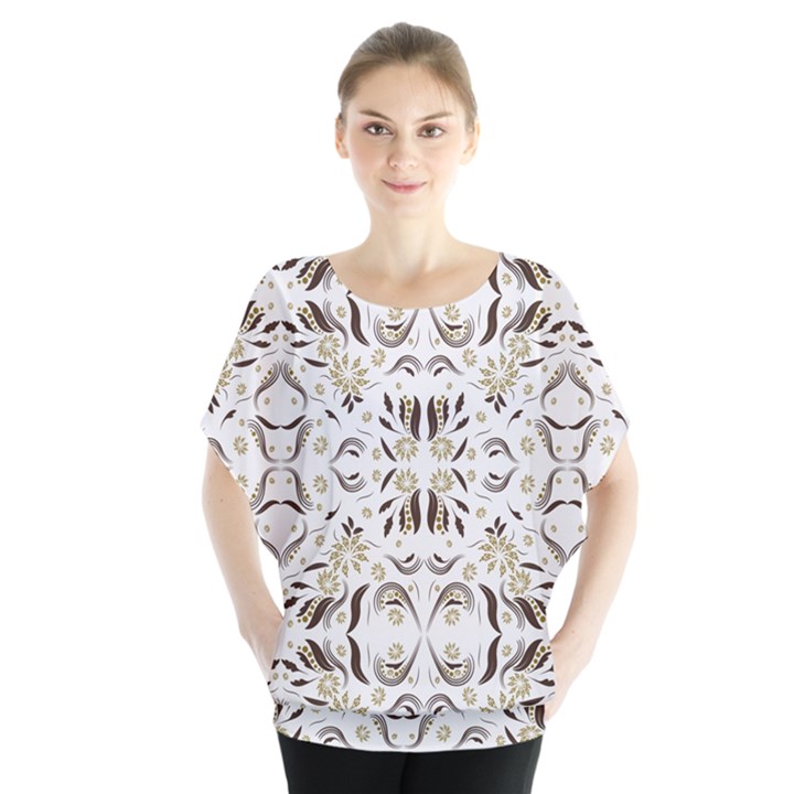 Folk flowers print Floral pattern Ethnic art Batwing Chiffon Blouse