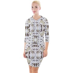 Folk Flowers Print Floral Pattern Ethnic Art Quarter Sleeve Hood Bodycon Dress by Eskimos