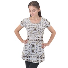 Folk Flowers Print Floral Pattern Ethnic Art Puff Sleeve Tunic Top by Eskimos