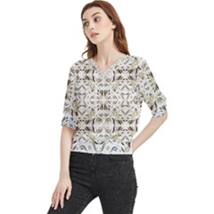 Folk Flowers Print Floral Pattern Ethnic Art Quarter Sleeve Blouse