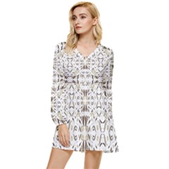 Folk Flowers Print Floral Pattern Ethnic Art Tiered Long Sleeve Mini Dress