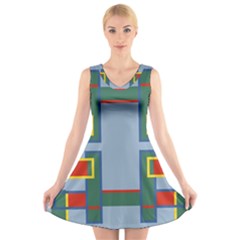 Abstract Pattern Geometric Backgrounds   V-neck Sleeveless Dress by Eskimos