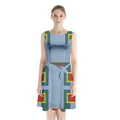 Abstract Pattern Geometric Backgrounds   Sleeveless Waist Tie Chiffon Dress by Eskimos