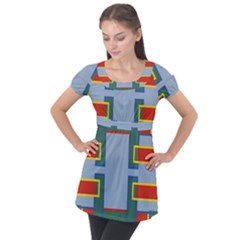 Abstract Pattern Geometric Backgrounds   Puff Sleeve Tunic Top by Eskimos